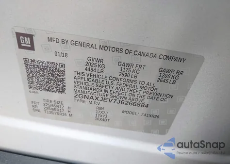 2018 Chevrolet Equinox Lt from USA, damaged, VIN 2GNAXJEV7J6266884